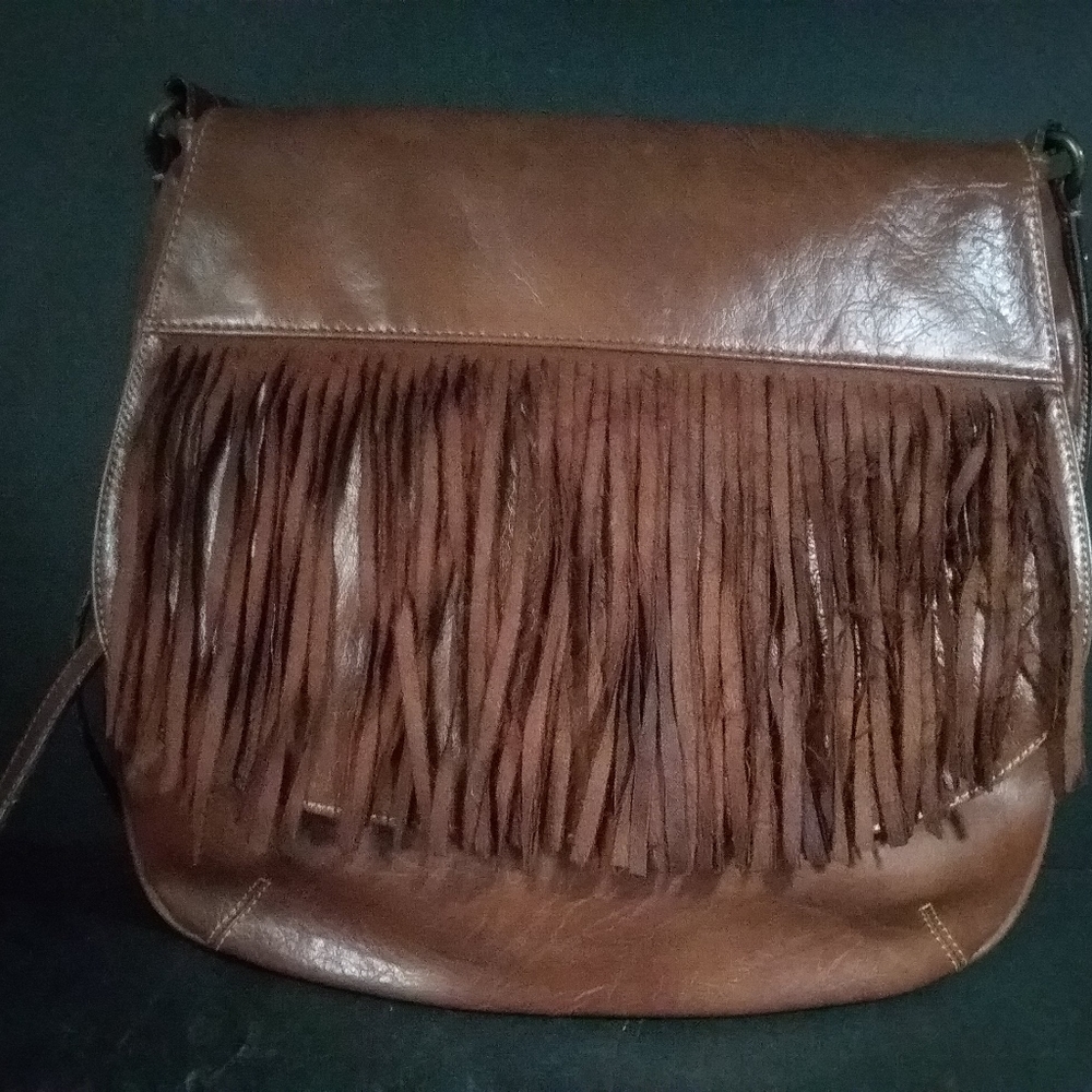 12" Axcess Brown Faux Leather Messenger Bag Gem